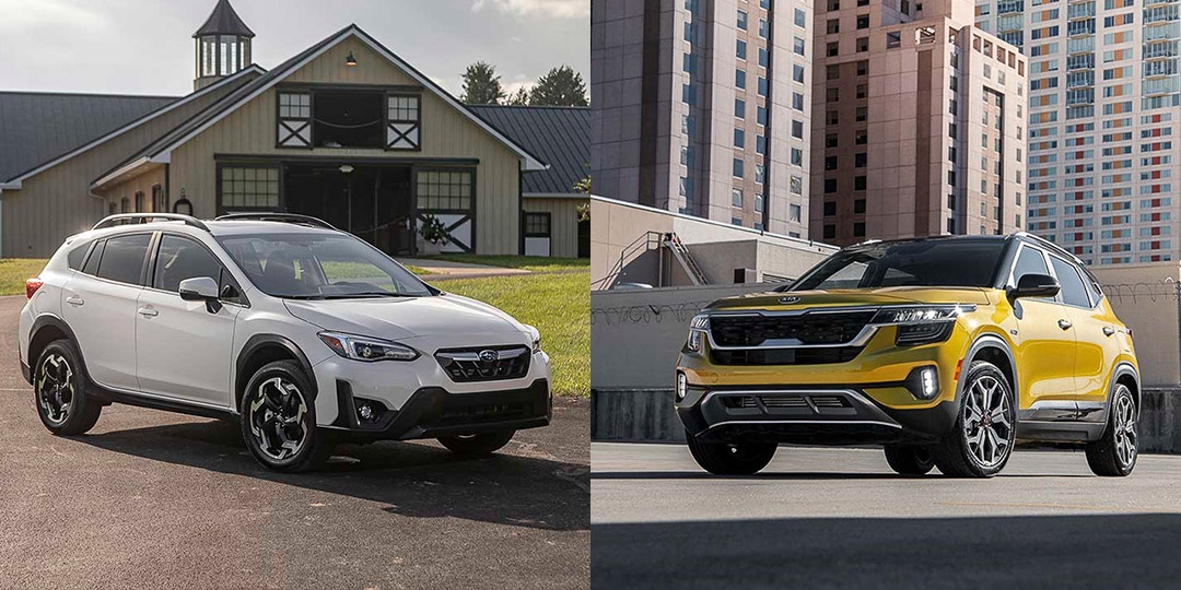 Comparatif entre le Subaru Crosstrek 2021(gauche) et le Kia Seltos 2022(droite)