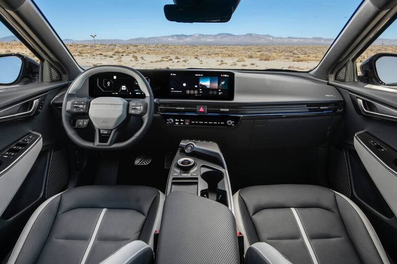 À bord du Kia EV6 2025 incluant les sièges avant.